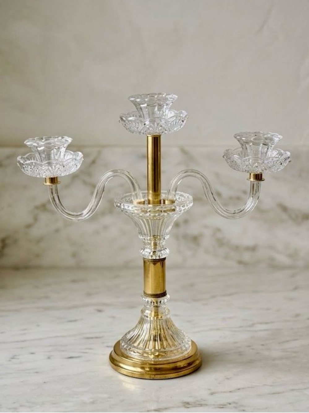 Vintage Glass Candelabra Crystal Clear Mid Century Candle Light Holder